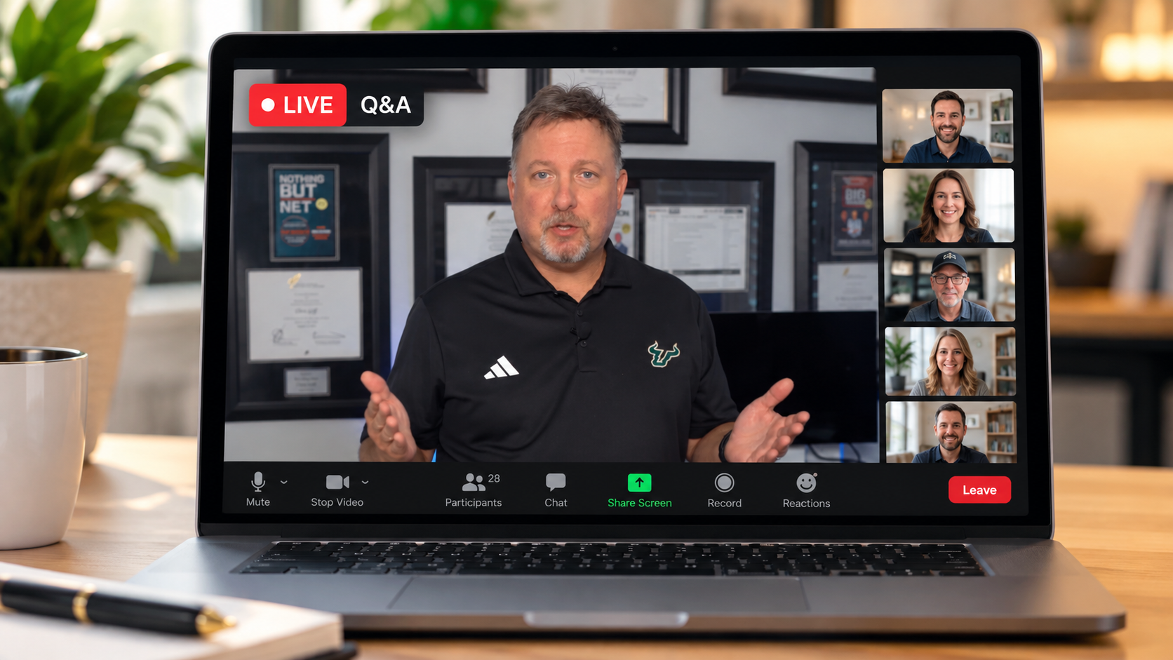 Promotional illustration of Chris Goff hosting a LIVE Creative Finance Q&A on a laptop with participant thumbnails